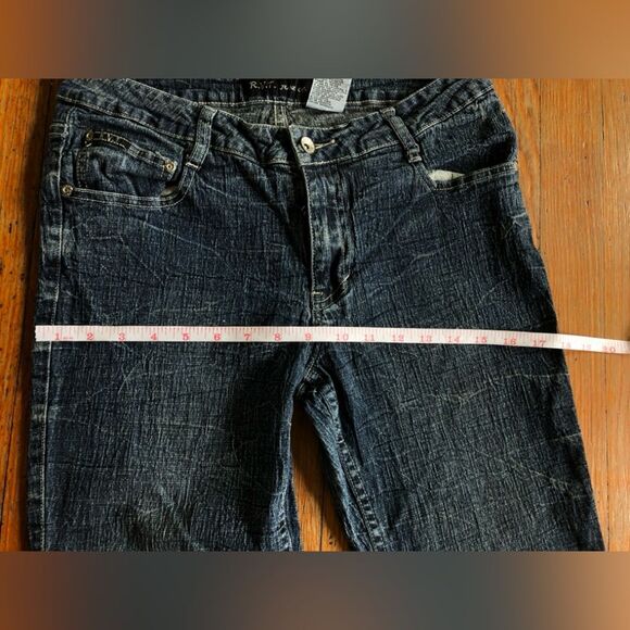 R.V.T || Vintage 90s Y2K Style Mid Rise Dark Wash Denim Flared Bootcut Jeans 14 - Picture 10 of 11